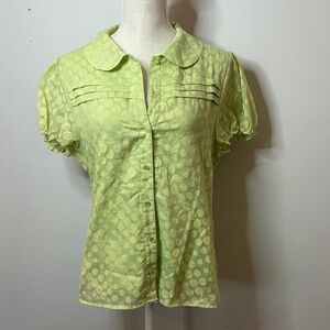 Light Green Polka Dot Short-Sleeve Button-Up Blouse
